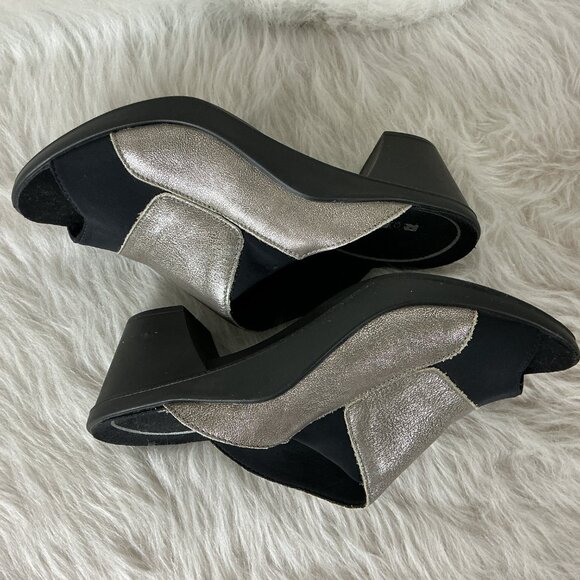 Romika Mokassetta 244 Metallic Silver & Black Peep Toe Mule Sandals 38 US 7-7/5 - Picture 4 of 7